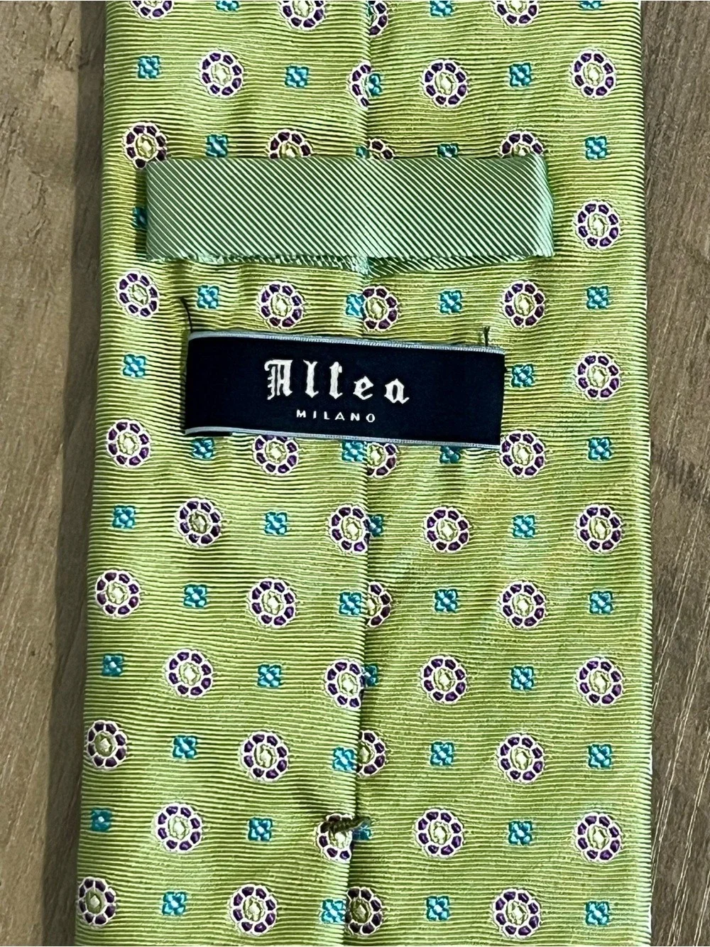 Altea Milano Green Silk Cotton Tie Italy Medallion Print Luxury Necktie NWOT